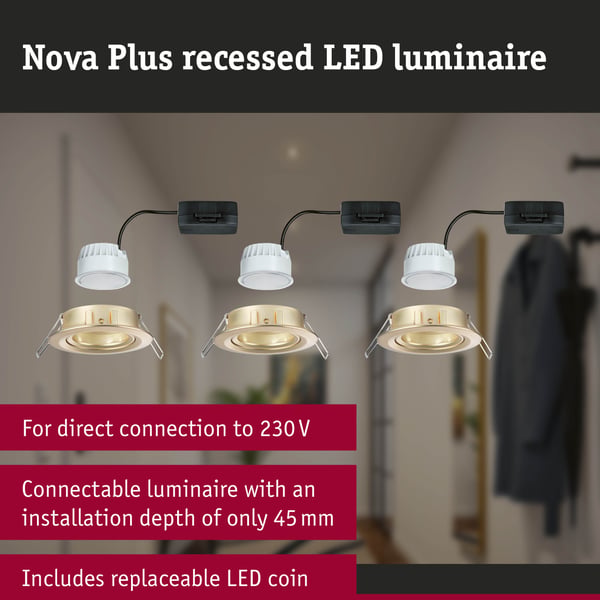 Paulmann Infälld LED lampa Nova Plus IP65 rund 93 mm 30° GU10 3x6W 3x460lm 230V dimbar 2700K Guld matt