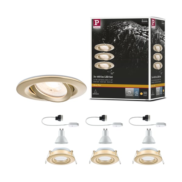 Paulmann Infälld LED lampa Nova Plus IP65 rund 93 mm 30° GU10 3x6W 3x460lm 230V dimbar 2700K Guld matt