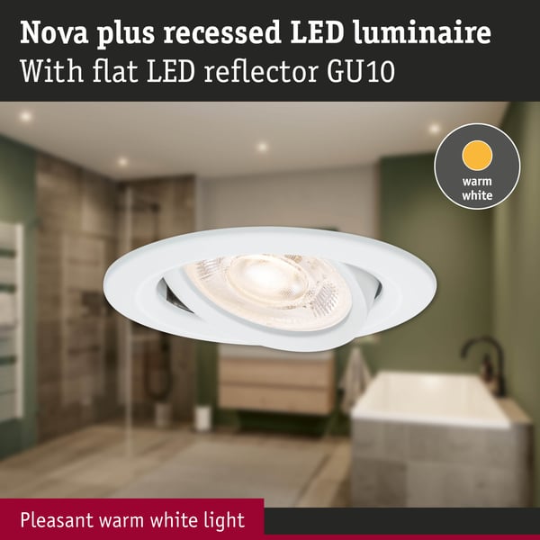 Paulmann Infälld LED lampa Nova Plus GU10 Flat IP65 93 mm 4,9W 550lm 230V dimbar 2700K Vit matt