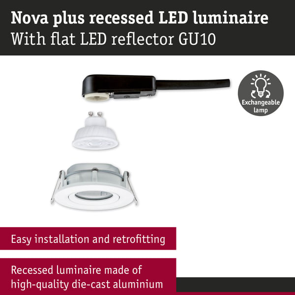 Paulmann Infälld LED lampa Nova Plus GU10 Flat IP65 93 mm 4,9W 550lm 230V dimbar 2700K Vit matt