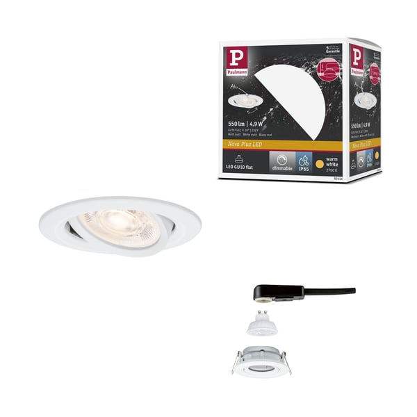 Paulmann Infälld LED lampa Nova Plus GU10 Flat IP65 93 mm 4,9W 550lm 230V dimbar 2700K Vit matt