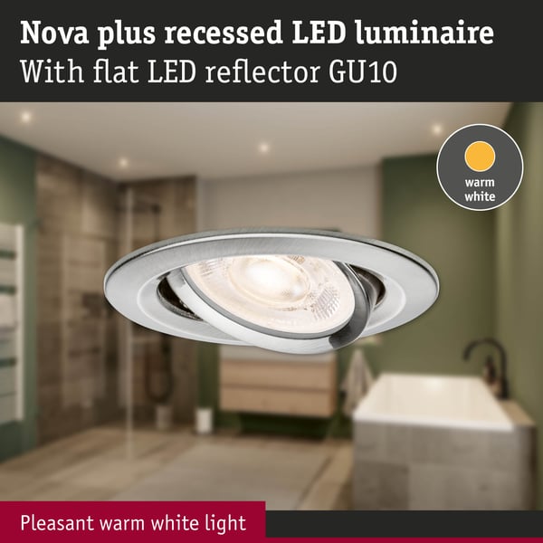 Paulmann Infälld LED lampa Nova Plus GU10 Flat IP65 93 mm 4,9W 550lm 230V 2700K Järn borstat