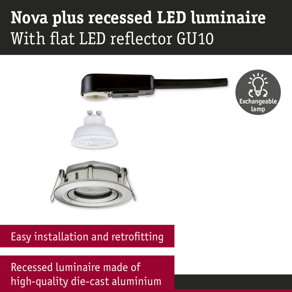 Paulmann Infälld LED lampa Nova Plus GU10 Flat IP65 93 mm 4,9W 550lm 230V 2700K Järn borstat