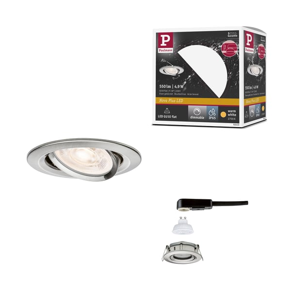 Paulmann Infälld LED lampa Nova Plus GU10 Flat IP65 93 mm 4,9W 550lm 230V 2700K Järn borstat