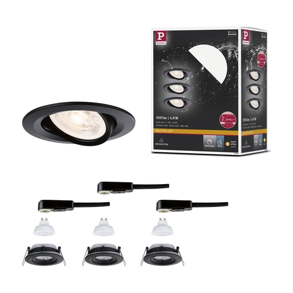 Paulmann Infälld LED lampa Nova Plus GU10 Flat IP65 93 mm 3x4,9W 3x550lm 230V dimbar 2700K Svart matt