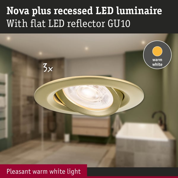 Paulmann Infälld LED lampa Nova Plus GU10 Flat IP65 93 mm 3x4,9W 3x550lm 230V dimbar 2700K Guld matt