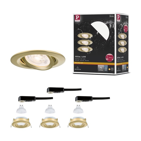 Paulmann Infälld LED lampa Nova Plus GU10 Flat IP65 93 mm 3x4,9W 3x550lm 230V dimbar 2700K Guld matt