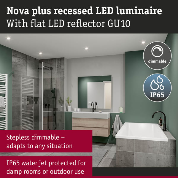 Paulmann Infälld LED lampa Nova Plus GU10 Flat IP65 93 mm 4,9W 550lm 230V dimbar 4000K Vit matt, Krom