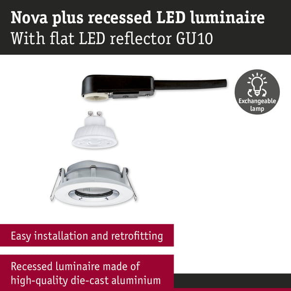 Paulmann Infälld LED lampa Nova Plus GU10 Flat IP65 93 mm 4,9W 550lm 230V dimbar 4000K Vit matt, Krom