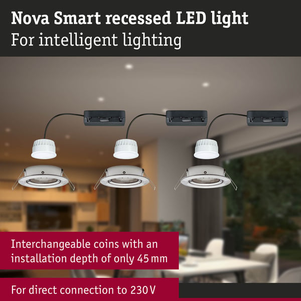 Paulmann Infälld LED lampa Nova Coin rund 84 mm 50° RGBW+ 3x6W 3x500lm 230V Järn borstat Aluminium