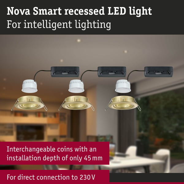 Paulmann Infälld LED lampa Nova Coin rund 84 mm 50° RGBW+ 3x6W 3x500lm 230V Guld matt Aluminium