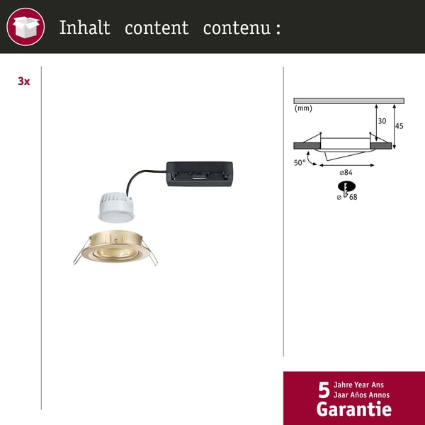 Paulmann Infälld LED lampa Nova Coin rund 84 mm 50° RGBW+ 3x6W 3x500lm 230V Guld matt Aluminium