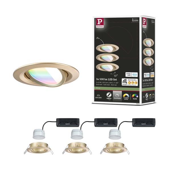 Paulmann Infälld LED lampa Nova Coin rund 84 mm 50° RGBW+ 3x6W 3x500lm 230V Guld matt Aluminium