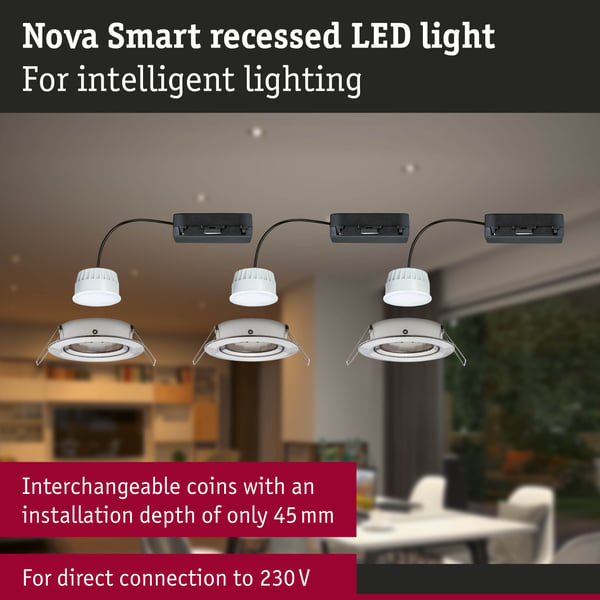 Paulmann Infälld LED lampa Nova Coin rund 84 mm 50° Tunable White 3x6W 3x530lm 230V Järn borstat Aluminium