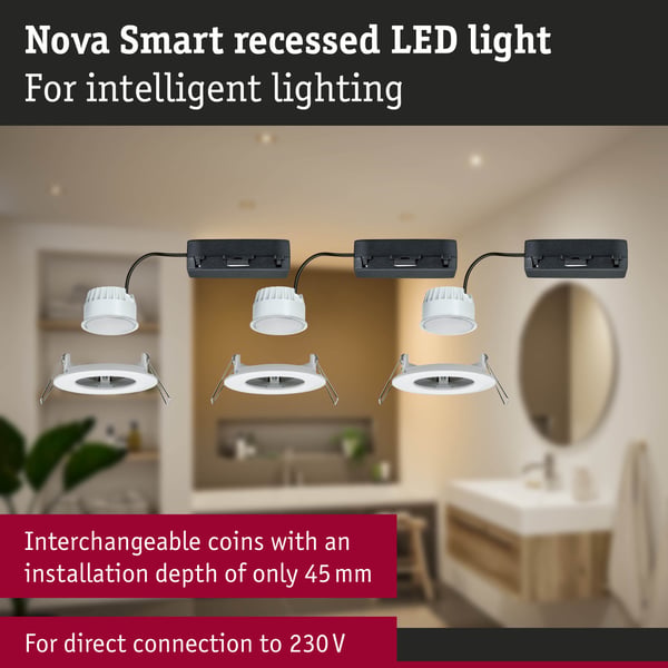 Paulmann Infälld LED lampa Nova Coin IP44 rund 78 mm Tunable White 3x6W 3x530lm 230V Vit matt Aluminium