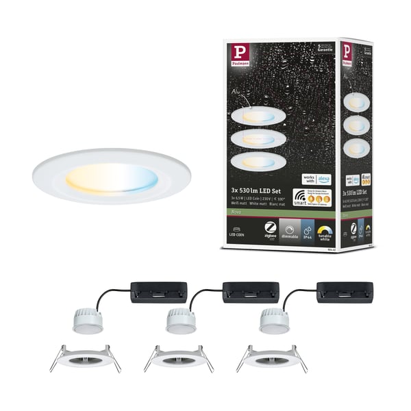 Paulmann Infälld LED lampa Nova Coin IP44 rund 78 mm Tunable White 3x6W 3x530lm 230V Vit matt Aluminium