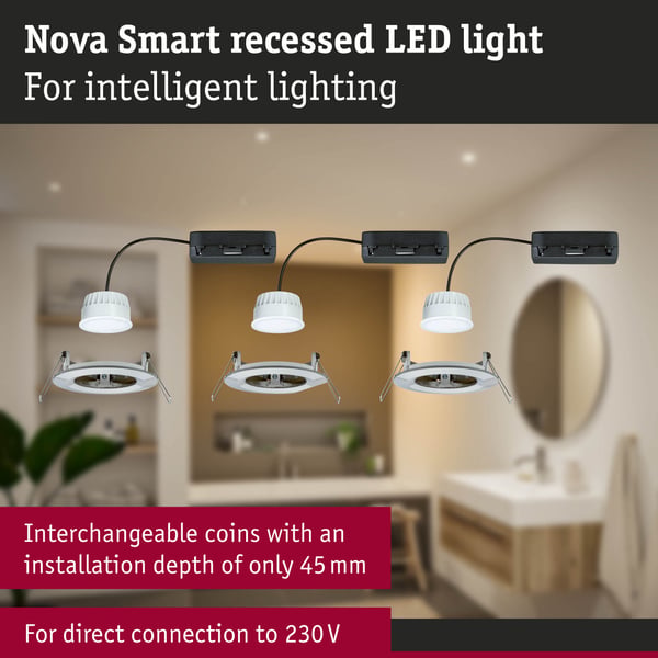 Paulmann Infälld LED lampa Nova Coin IP44 rund 78 mm Tunable White 3x6W 3x530lm 230V Järn borstat Aluminium