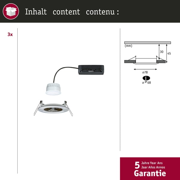 Paulmann Infälld LED lampa Nova Coin IP44 rund 78 mm Tunable White 3x6W 3x530lm 230V Järn borstat Aluminium