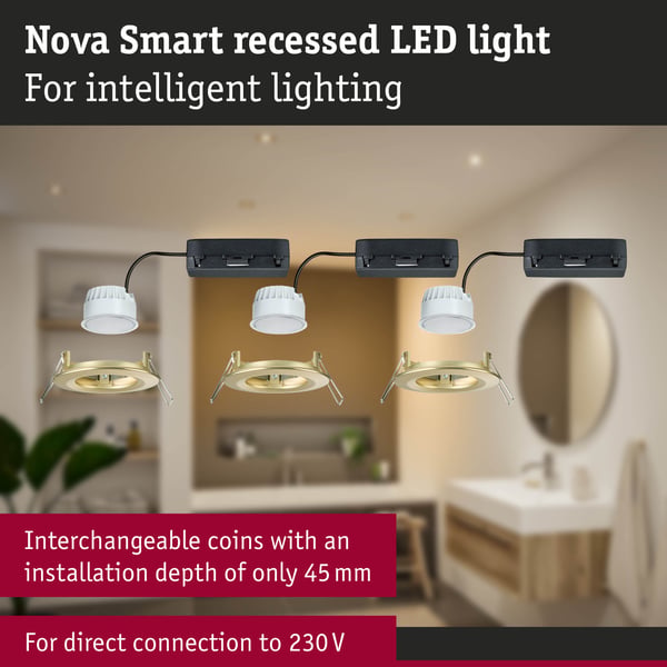 Paulmann Infälld LED lampa Nova Coin IP44 rund 78 mm Tunable White 3x6W 3x530lm 230V Guld matt Aluminium