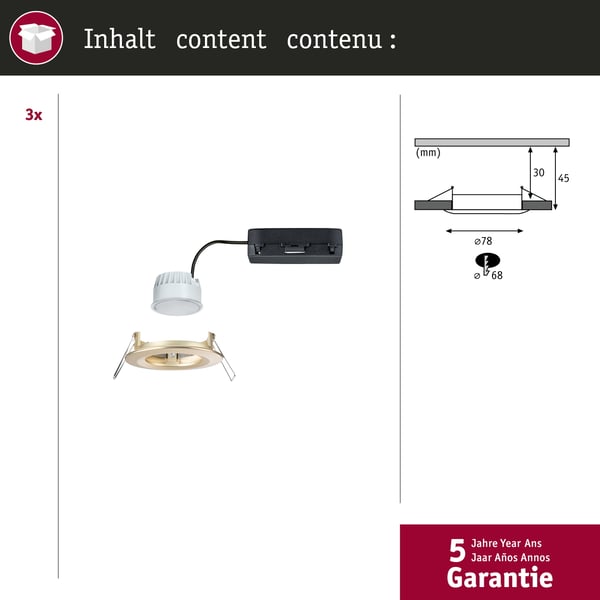 Paulmann Infälld LED lampa Nova Coin IP44 rund 78 mm Tunable White 3x6W 3x530lm 230V Guld matt Aluminium