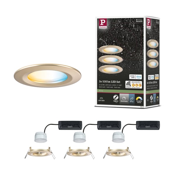 Paulmann Infälld LED lampa Nova Coin IP44 rund 78 mm Tunable White 3x6W 3x530lm 230V Guld matt Aluminium Paulmann Infälld LED lampa Nova Coin IP44 rund 78 mm Tunable White 3x6W 3x530lm 230V Guld matt Aluminium