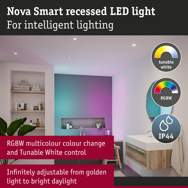 Paulmann Infälld LED lampa Nova Coin IP44 rund 78 mm RGBW+ 3x6W 3x500lm 230V Vit matt Aluminium