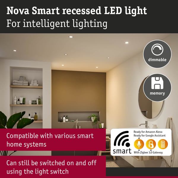 Paulmann Infälld LED lampa Nova Coin IP44 rund 78 mm RGBW+ 3x6W 3x500lm 230V Vit matt Aluminium