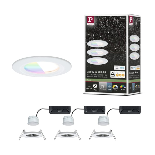 Paulmann Infälld LED lampa Nova Coin IP44 rund 78 mm RGBW+ 3x6W 3x500lm 230V Vit matt Aluminium