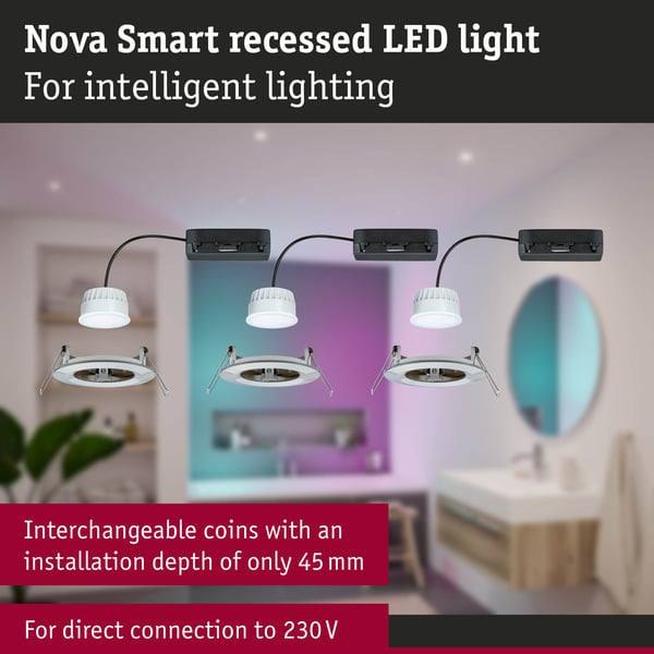 Paulmann Infälld LED lampa Nova Coin IP44 rund 78 mm RGBW+ 3x6W 3x500lm 230V Järn borstat Aluminium