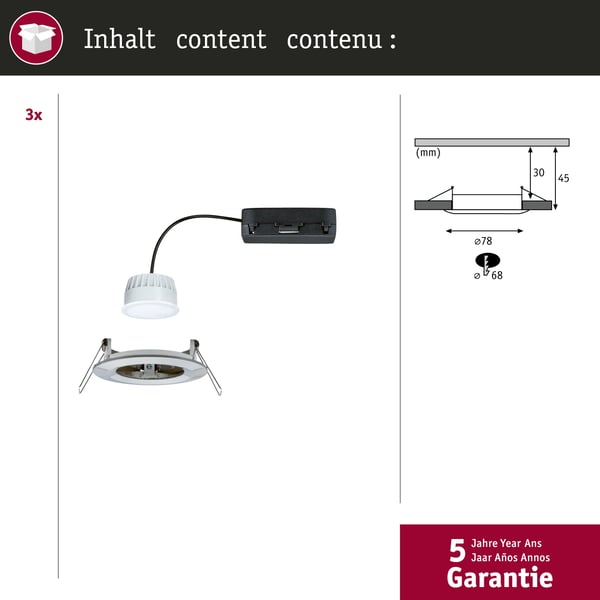 Paulmann Infälld LED lampa Nova Coin IP44 rund 78 mm RGBW+ 3x6W 3x500lm 230V Järn borstat Aluminium