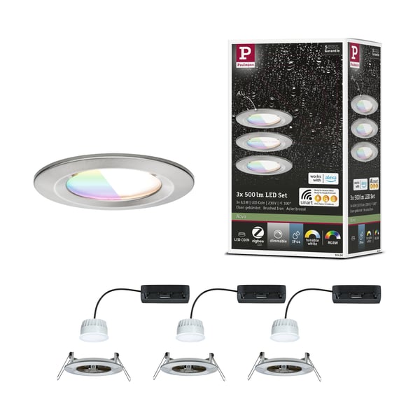 Paulmann Infälld LED lampa Nova Coin IP44 rund 78 mm RGBW+ 3x6W 3x500lm 230V Järn borstat Aluminium