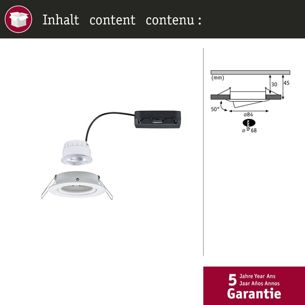 Paulmann Infälld LED lampa Nova Coin rund 84 mm 50° 2,8W 505lm 230V 4000K Vit matt
