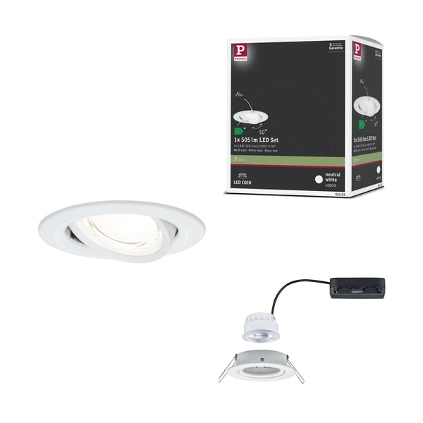 Paulmann Infälld LED lampa Nova Coin rund 84 mm 50° 2,8W 505lm 230V 4000K Vit matt