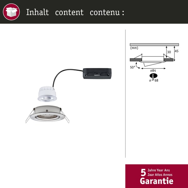 Paulmann Infälld LED lampa Nova Coin rund 84 mm 50° 2,8W 505lm 230V 4000K Järn borstat