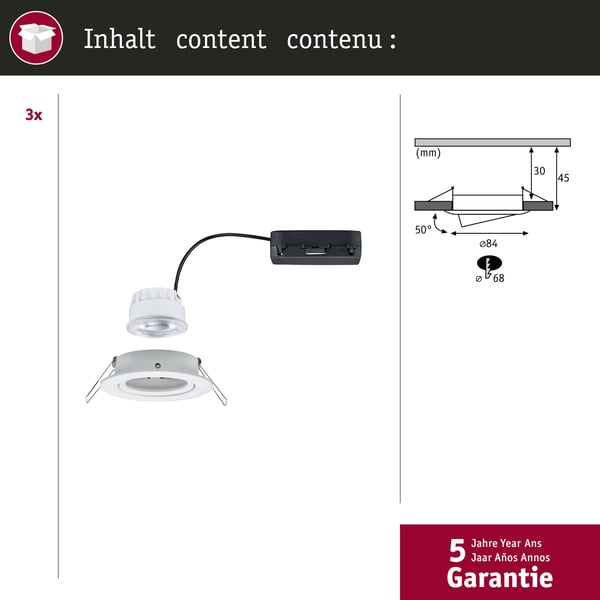 Paulmann Infälld LED lampa Nova Coin rund 84 mm 50° 3x2,8W 3x505lm 230V 4000K Vit matt