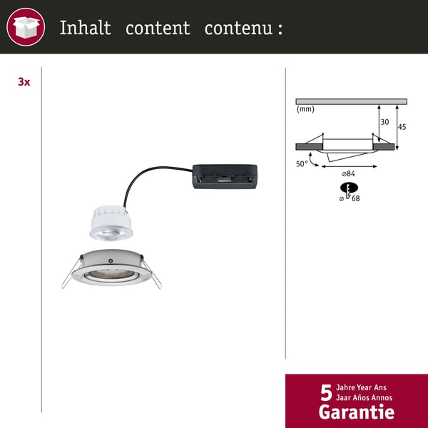 Paulmann Infälld LED lampa Nova Coin rund 84 mm 50° 3x2,8W 3x505lm 230V 4000K Järn borstat