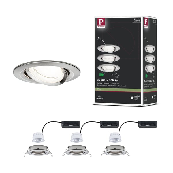 Paulmann Infälld LED lampa Nova Coin rund 84 mm 50° 3x2,8W 3x505lm 230V 4000K Järn borstat