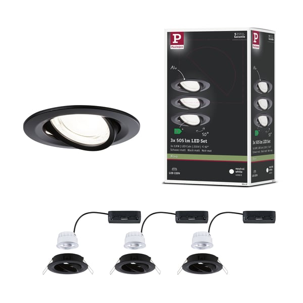 Paulmann Infälld LED lampa Nova Coin rund 84 mm 50° 3x2,8W 3x505lm 230V 4000K Svart matt