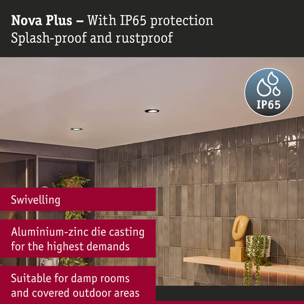 Paulmann Infälld armatur Nova Plus IP65 rund 93 mm 30° GU5,3 / GU10 max. 35W 230/12V dimbar Svart matt
