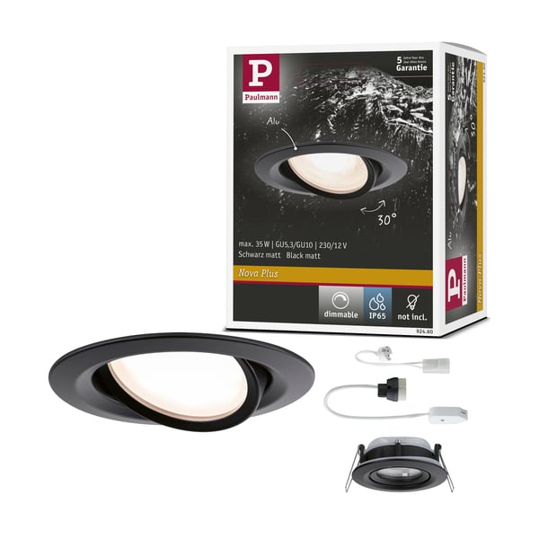 Paulmann Infälld armatur Nova Plus IP65 rund 93 mm 30° GU5,3 / GU10 max. 35W 230/12V dimbar Svart matt