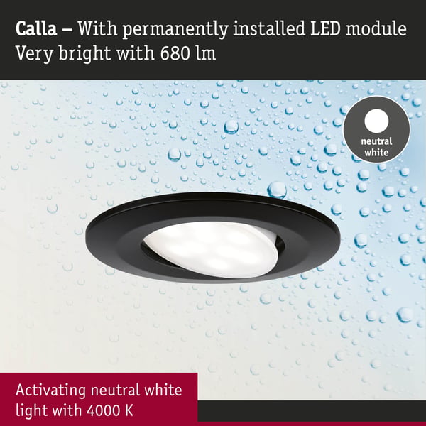 Paulmann Infälld LED lampa Calla IP65 rund 90 mm 30° 10x6W 10x500lm 230V 4000K Svart matt