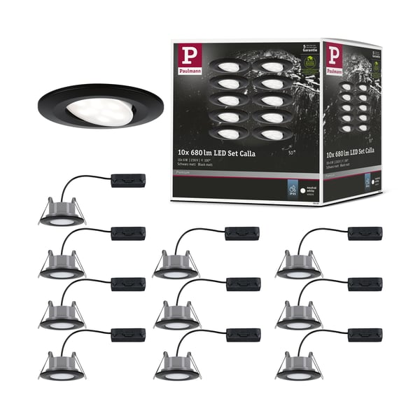 Paulmann Infälld LED lampa Calla IP65 rund 90 mm 30° 10x6W 10x500lm 230V 4000K Svart matt