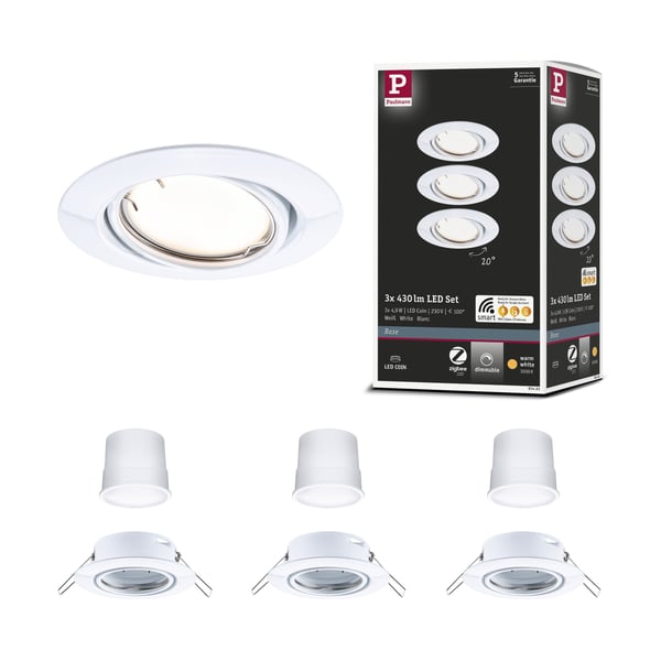 Paulmann Infälld LED lampa Smart Home Zigbee 3.0 Base Coin rund 90 mm 20° Coin 3x4,9W 3x430lm 230V dimbar 3000K Vit