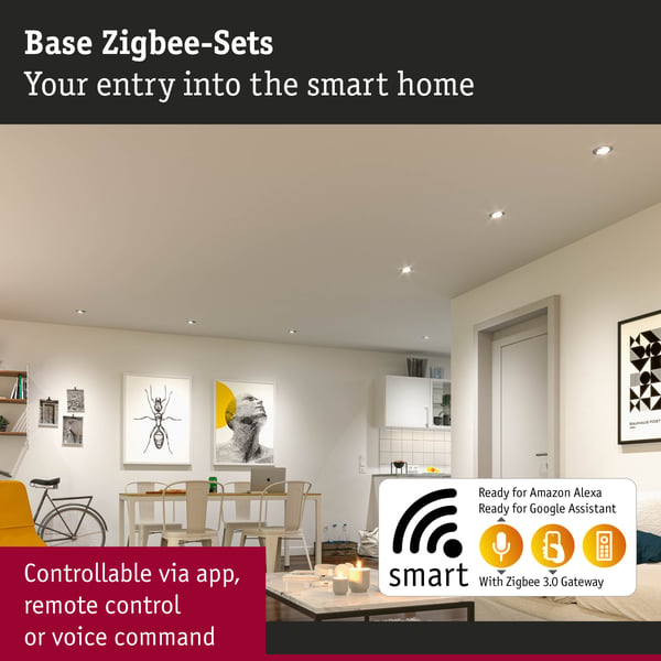 Paulmann Infälld LED lampa Smart Home Zigbee 3.0 Base Coin rund 90 mm 20° Coin 3x4,9W 3x430lm 230V dimbar 3000K Järn borstat