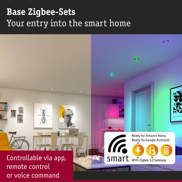 Paulmann Infälld LED lampa Smart Home Zigbee 3.0 Base Coin rund 90 mm 20° Coin 3x4,9W 3x420lm 230V dimbar RGBW+ Järn borstat