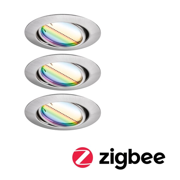 Paulmann Infälld LED lampa Smart Home Zigbee 3.0 Base Coin rund 90 mm 20° Coin 3x4,9W 3x420lm 230V dimbar RGBW+ Järn borstat
