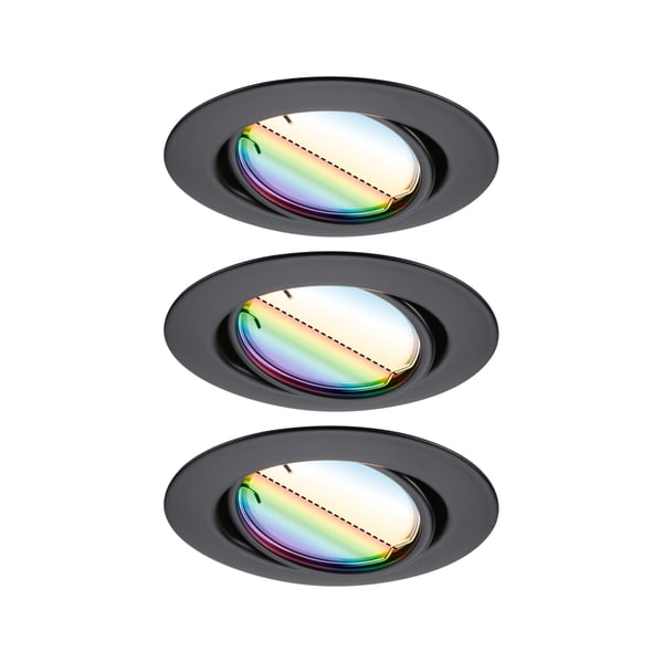 Paulmann Infälld LED lampa Smart Home Zigbee 3.0 Base Coin rund 90 mm 20° Coin 3x4,9W 3x420lm 230V dimbar RGBW+ Svart matt