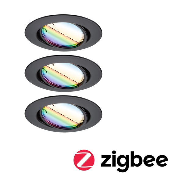 Paulmann Infälld LED lampa Smart Home Zigbee 3.0 Base Coin rund 90 mm 20° Coin 3x4,9W 3x420lm 230V dimbar RGBW+ Svart matt