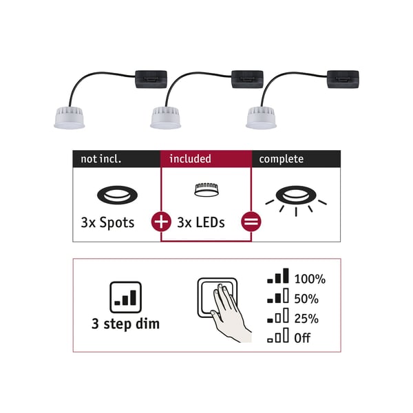 Paulmann LED modul infälld belysning 3-Step-Dim Choose Coin rund 50 mm Coin 3x6W 3x470lm 230V dimbar 2700K Satin