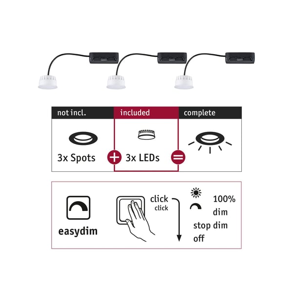 Paulmann LED modul infälld belysning Easy Dim Choose Coin rund 51 mm Coin 3x6,5W 3x630lm 230V dimbar 2700K Satin